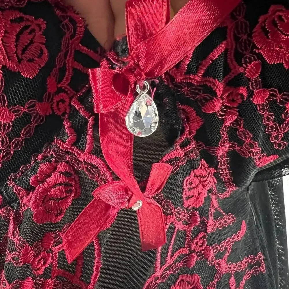 Just Sexy Lingerie Sheer Black Red Lace Lingerie Bustier Womens Size 3X